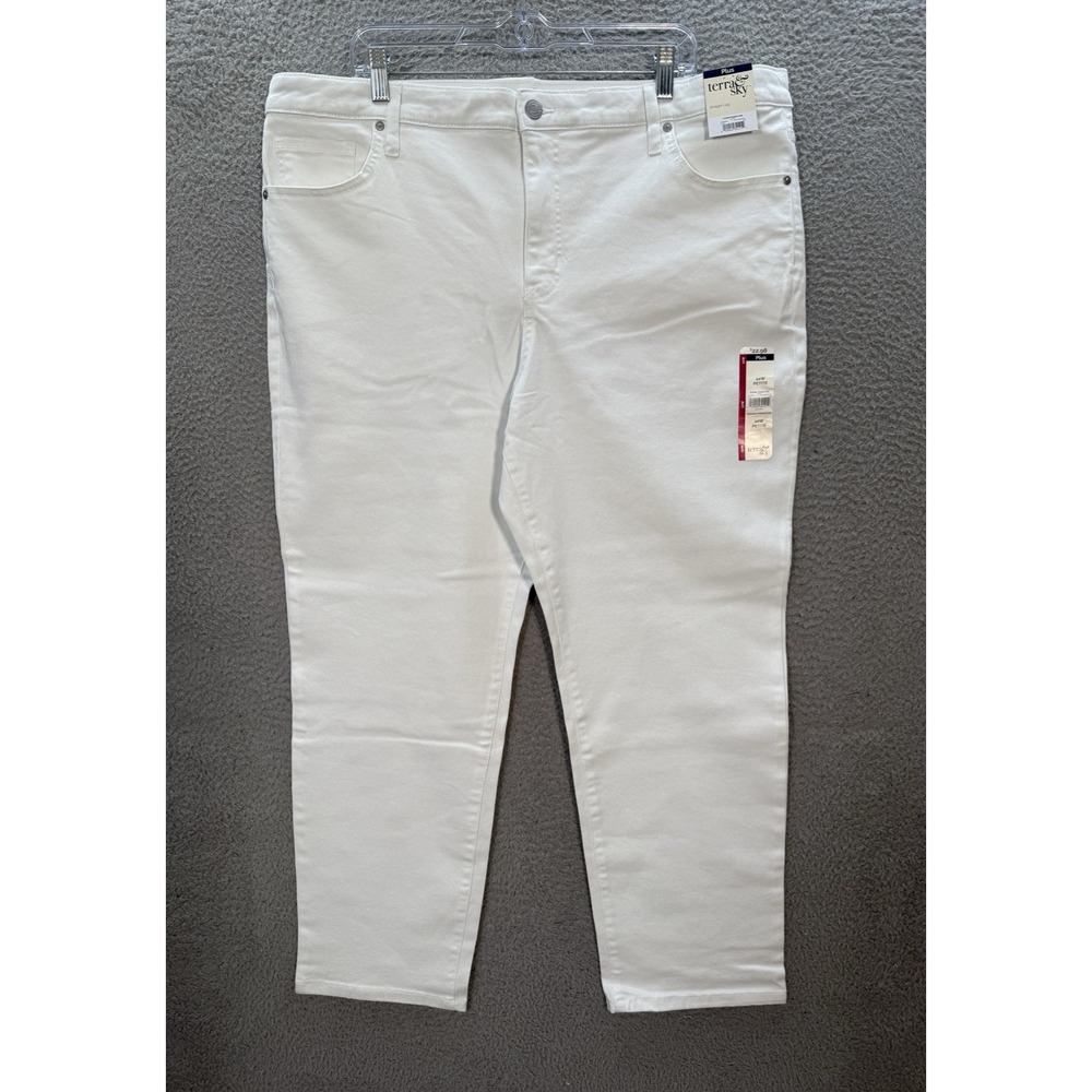 Terra & Sky Jeans Womens 20W Petite White Denim Straight Leg Stretch Preppy NEW